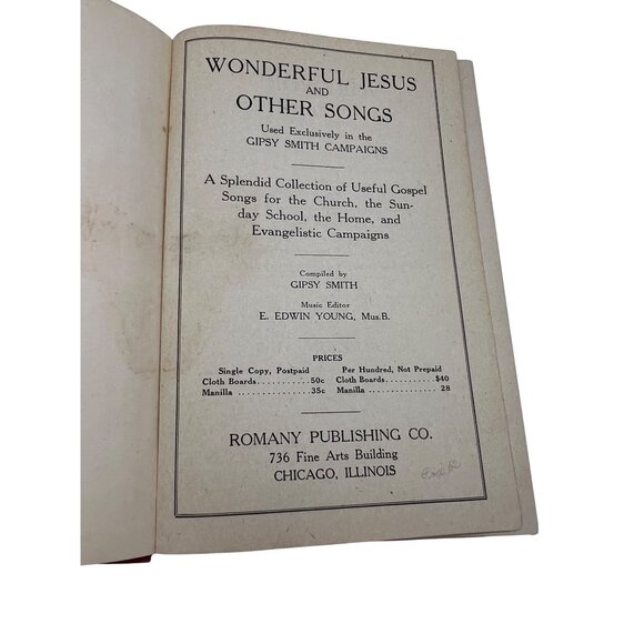 Wonderful Jesus & Other Songs 1927 Hymnal In Gipsy Smith Campaigns Red Cloth HC - Picture 3 of 8